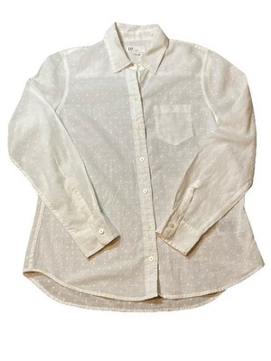 Women's Medium Long Sleeve GAP Boyfriend Fit Blouse Top 100% Cotton Optic White