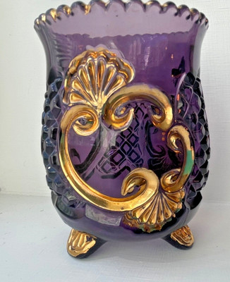 Vintage EAPG Amethyst Croesus Spooner Vase Riverside Glass Works dish 1897~4.5''