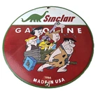 Vintage Sinclair Porcelain Sign - Flintstones Cave Man Gasoline Gas Station Sign