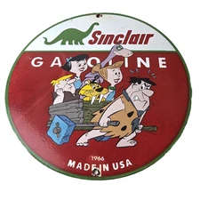 Vintage Sinclair Porcelain Sign - Flintstones Cave Man Gasoline Gas Station Sign
