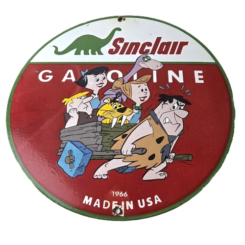 Vintage Sinclair Porcelain Sign - Flintstones Cave Man Gasoline Gas Station Sign