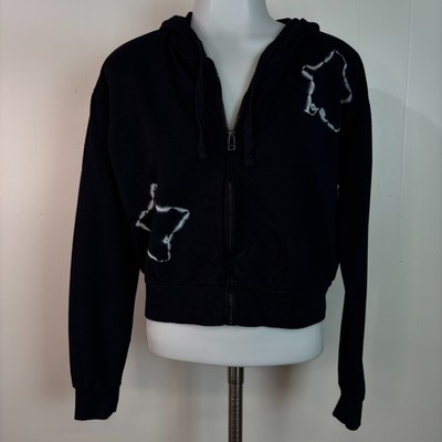 Sundown by Splendid Sweatshirt Small Black Cropped Hoodie Full-Zip Stars