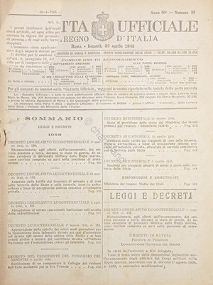 Official Journal of the Kingdom of Italy No. 52 - 1945 
