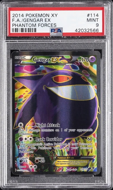 2014 POKEMON XY PHANTOM FORCES #114 FULL ART/GENGAR EX PSA 9