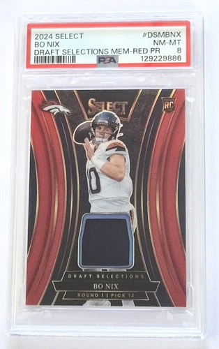 2024 Panini Select Bo Nix Red Draft Selections Red Prizm Rookie - PSA 8 - RC