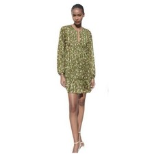 Zara Green Floral Print Babydoll Mini Dress Long Sleeves Size Medium