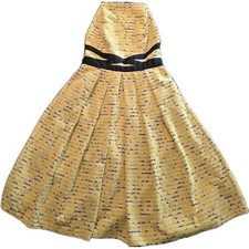 ASOS Yellow Lace Halter & Flare Midi Lined Striped Dress 6 Cotton Blend Lining