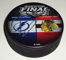Trevor Van Riemsdyk signed 2015 Lightning Vs Blackhawks finals puck w/coa