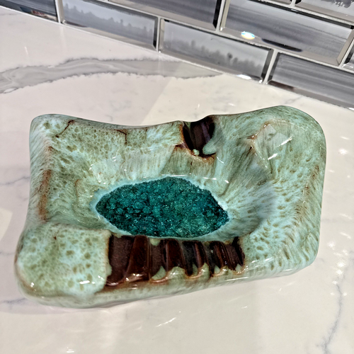 Large Cigar Genuine Turquoise Custom One Of One Vintage Console Ashtray Heavy