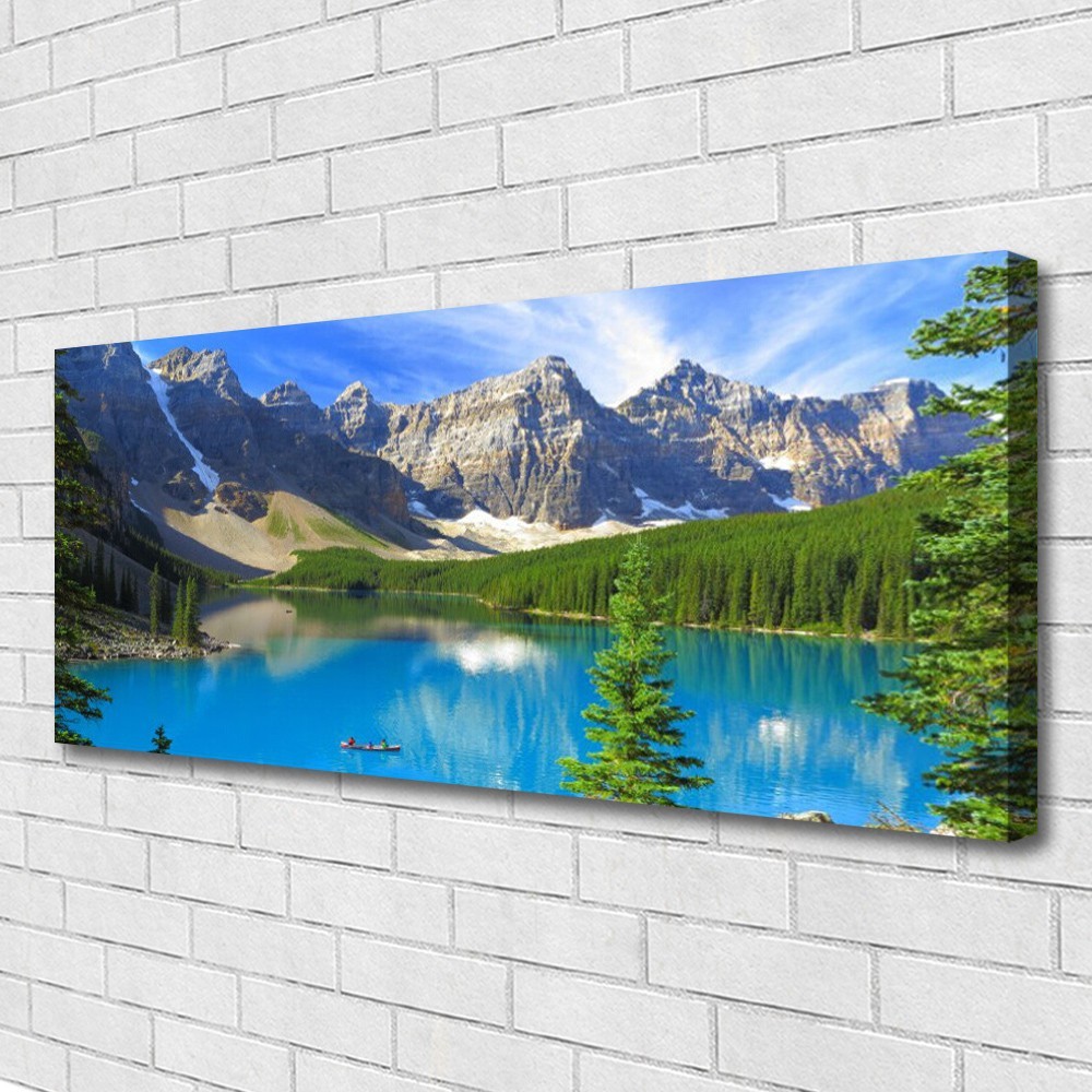 Paysage lac et montagnes déco salon grand tableau nature forêt 125x50