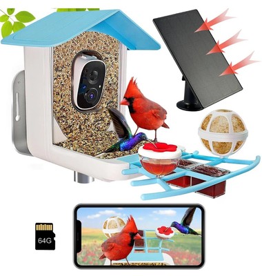 64GB Smart Bird Feeder with Camera Solar Powered, 2K 3MP HD Live Video