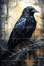 Gothic Crow Fine Art Print, Bird Wall Decor Raven Poster Picture, Surreal Animal