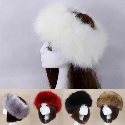 Women Russian Faux Fox Fur Hat Headband Fluffy Winter Earwarmer Ski Outdoor  Cap