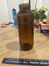 Very Nice Embossed Amber Glass 32 Oz Vintage Refrigerator Juice/Water Bottle