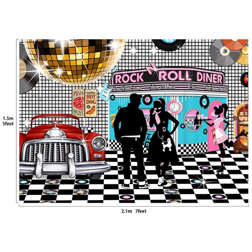 Telón de fondo de comedor de rock n roll años 50 decoración fotografía fondo 7x5 pies - Imagen 2 de 7