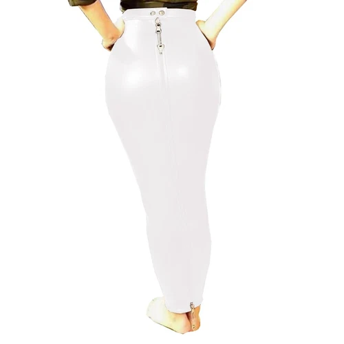 Sexy Women PU Leather High Waist Full Zip Lockable Sissy Hobble Pencil Skirts - Picture 15 of 32