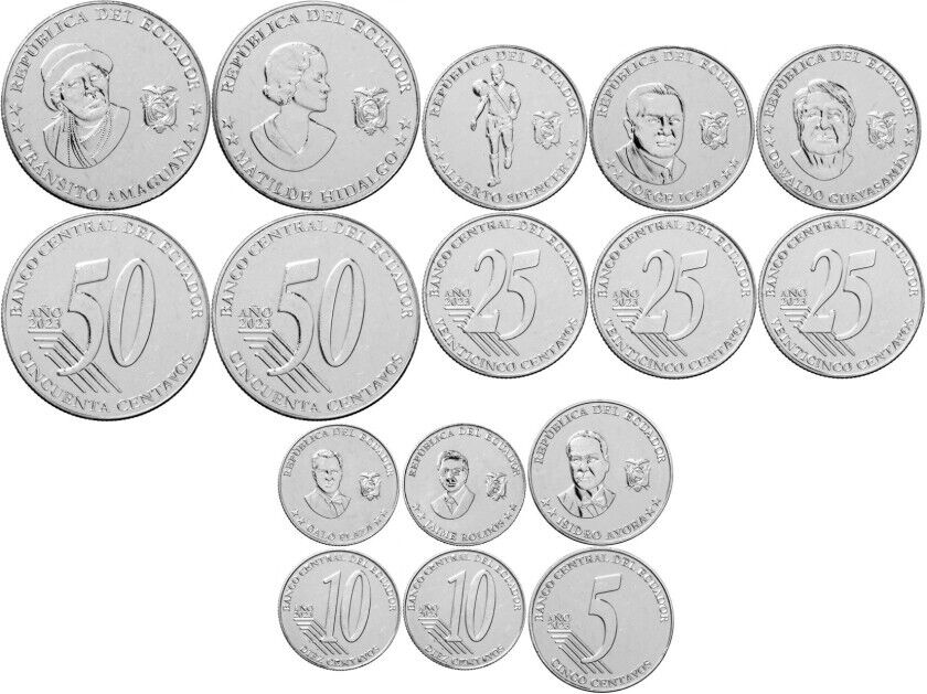 Ecuador, UNC, Coin 5 (x) 8 Pcs SET, 5 10 10 25 25 25 50 50 Ecuador, UNC, Coin 5 (x) 8 Pcs SET, 5 10 10 25 25 25 50 50