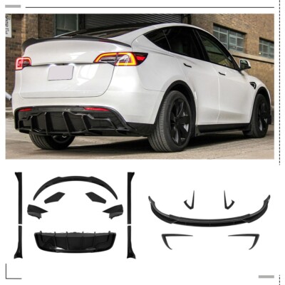 Fit 20+ Tesla Model Y Fast Aerokit Carbon Look w/ Diffuser+Spoiler Lip+Rear Wing