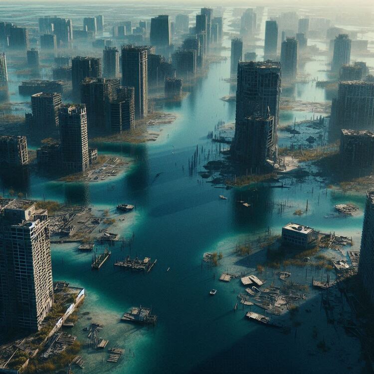 Post Apocalyptic American City Miami Ruins Flooded Under Water Poster ...