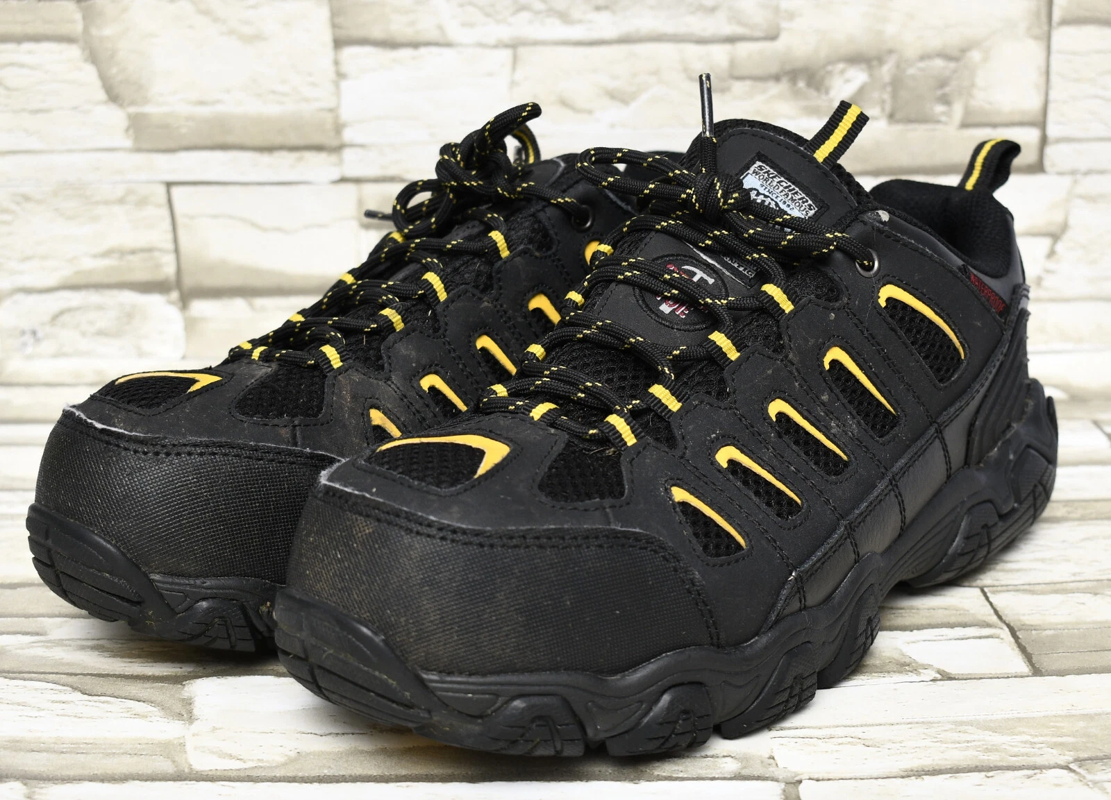 Skechers Work Blais Steel Toe 77051 Mens Black Leather Lace Up Work Boots Sz 9.5