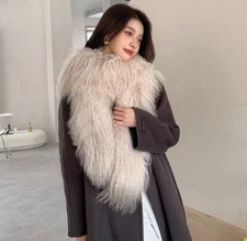 Women Real Mongolian Lamb Fur Scarf Shawl Double Side Lamb Neckerchief Wraps