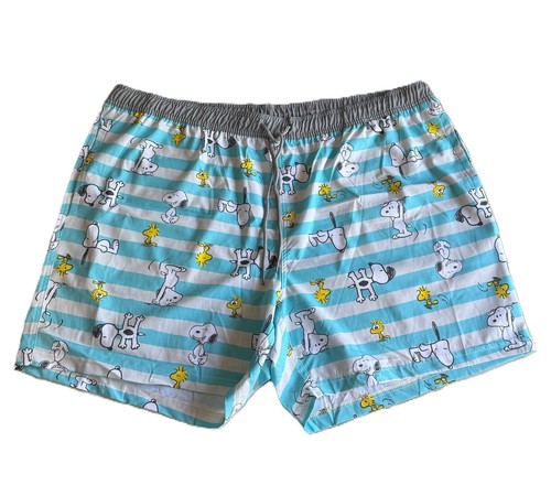 Snoopy Woodstock Print Peanuts Swim Trunk Board Short Men 3XL White Blue Stripe