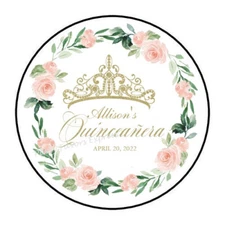 PERSONALIZED QUINCEANERA NAME DATE SEALS LABELS STICKERS BIRTHDAY PARTY FAVORS