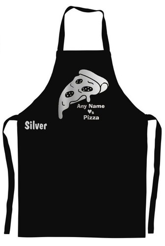 Personalised Pizza Slice Print 100% Cotton Black Apron / Chefs Cap - Picture 5 of 7