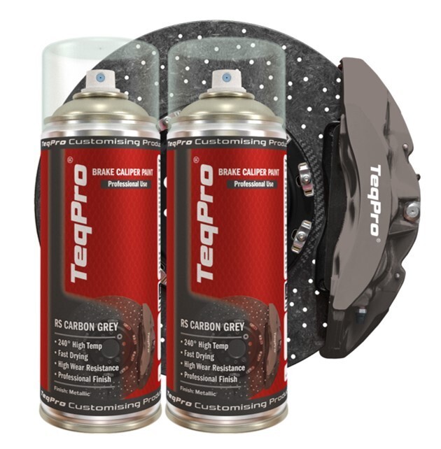 RS CARBON GREY Brake Caliper Paint 240°C 400ml Spray Can TeqPro Duo Pack