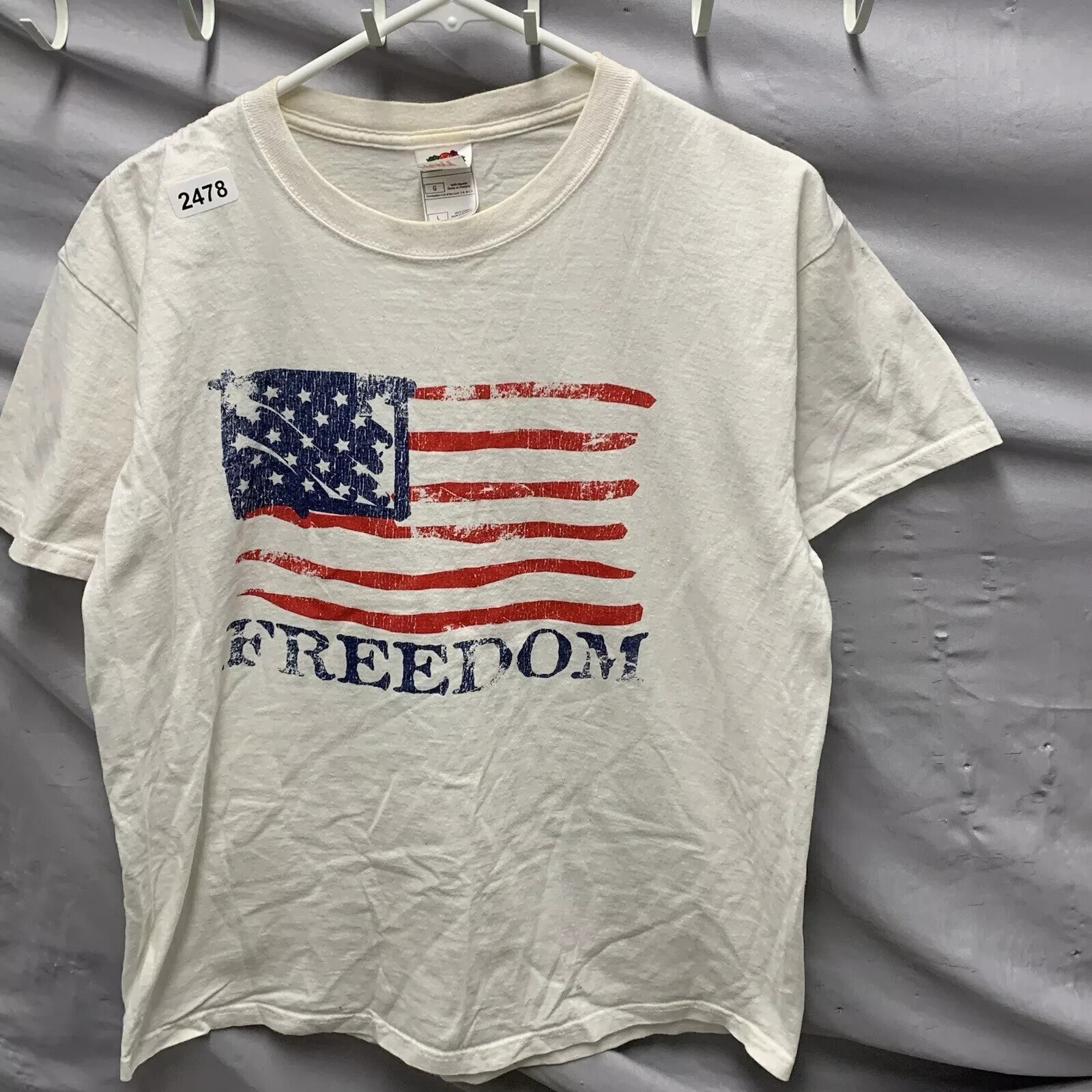 VTG 4th Of July Shirt Adult Large White Short Sleeve Freedom American Flag Men’s