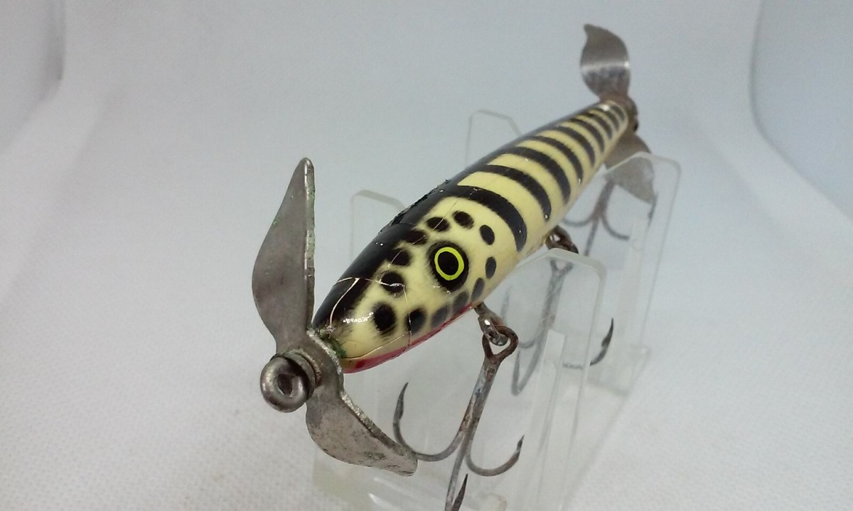 Leurre De Pêche Vintage Eger Bait Co DILLINGER - Bois, 4 Pouces, Vert/noir, état Moyen