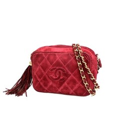 CHANEL CC Matelasse Tassel Mini Chain Shoulder Bag Suede Leather Red 638FA087