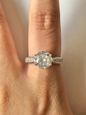Gorgeous 3 Carat Round Clear CZ Antique Style 925 Silver Ring Size 8