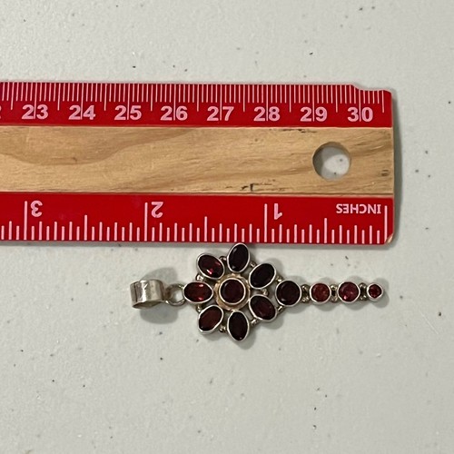 Vintage Sterling Silver 925 Garnet Pendant 5.67g 12 Stones One of a Kind - Picture 7 of 8