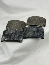 Vintage Dress Shoe Clips Buckles Black Grey Steel Vintage  Collar Pins 2 Pair