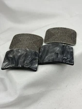 Vintage  Dress  Shoe Clips Buckles Black Grey Steel Vintage   Collar Pins 2 Pair