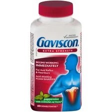 Gaviscon Extra Strength Chewable Foamtabs Peppermint Heartburn Acid 60pcs NEW