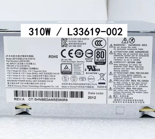 For HP 310W Desktop Power Supply Model: D18-310P1A Part Number: L33619-002 - Picture 2 of 2