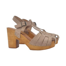 Italian Clogs with 9 cm Heel Made of Leather - MY311 SAND