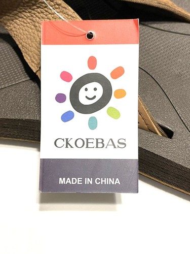 Ckoebas Men's Sz EU 44 / US 11 Brown Tan Faux Leather Flip Flops Thongs Cushion - Picture 10 of 10