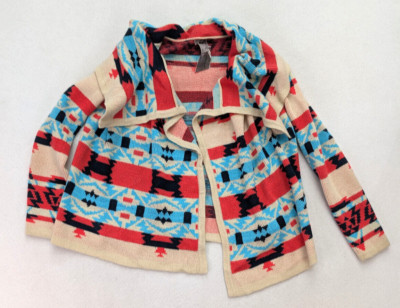 Moon Collection Women's Sweater Size M Aztec Tribal Cardigan Open Cascade