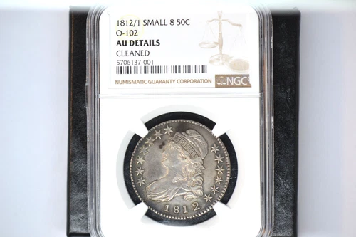 1812/1 Small 8- Bust Half Dollar- NGC AU Details.  Cleaned.  O-102.  Tough Date.