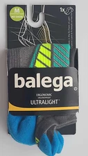 BALEGA ULTRALIGHT ERGONOMIC NO SHOW GRAY TURQUOISE SOCKS MEDIUM MEN 7-9 WN8.5-10