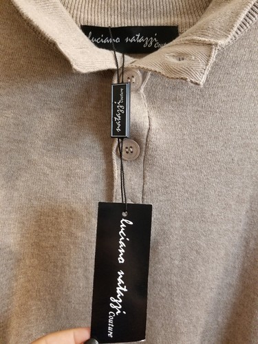Luciano Natazzi Mens Cotton Sweater Beige Elbow Patch 1/4 Button Sz L NEW $169 - 第 3/6 張圖片