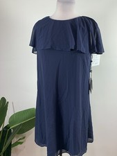 Adrianna Papell WOMENS Navy Blue Ruffle Chiffon Shirt Dress, Size 6