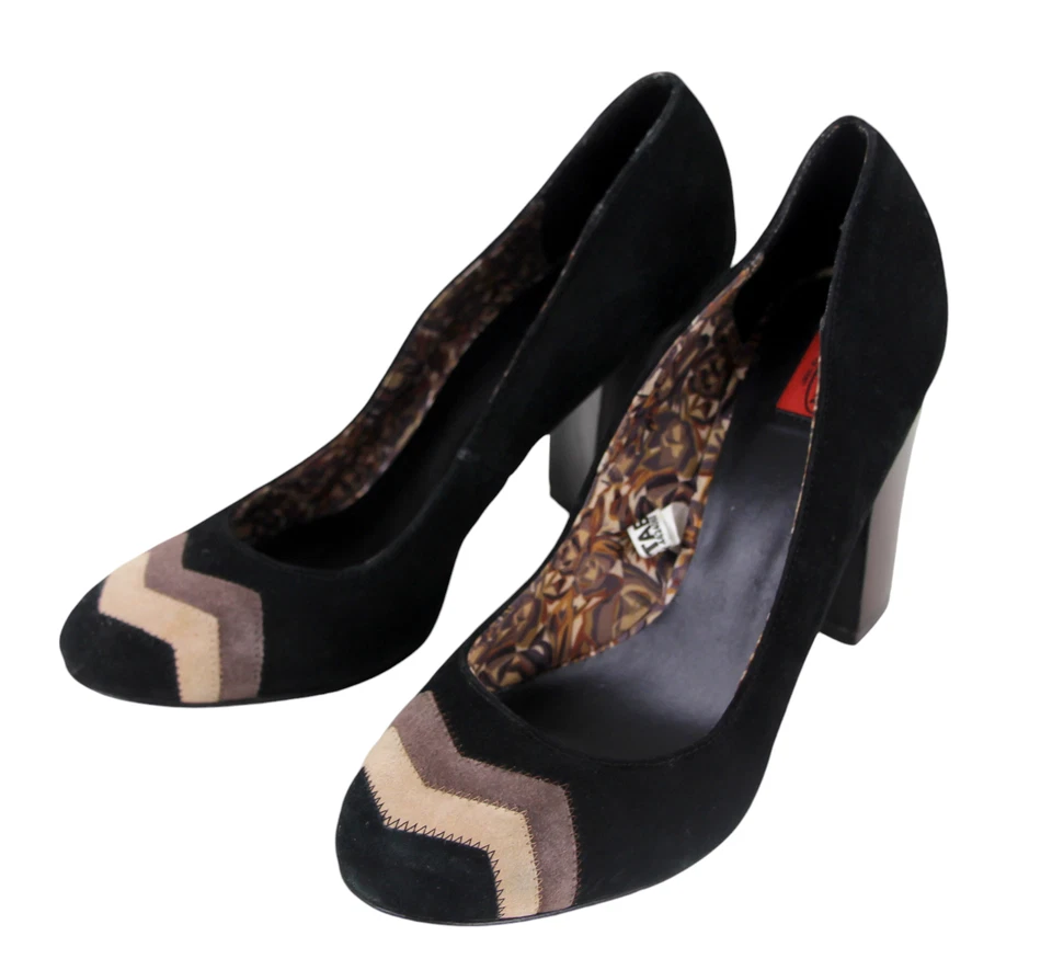 Missoni 黑色正品皮革麂皮绒高跟鞋圆头经典 PUMP 鞋码 9 — 第 2/4 张图片