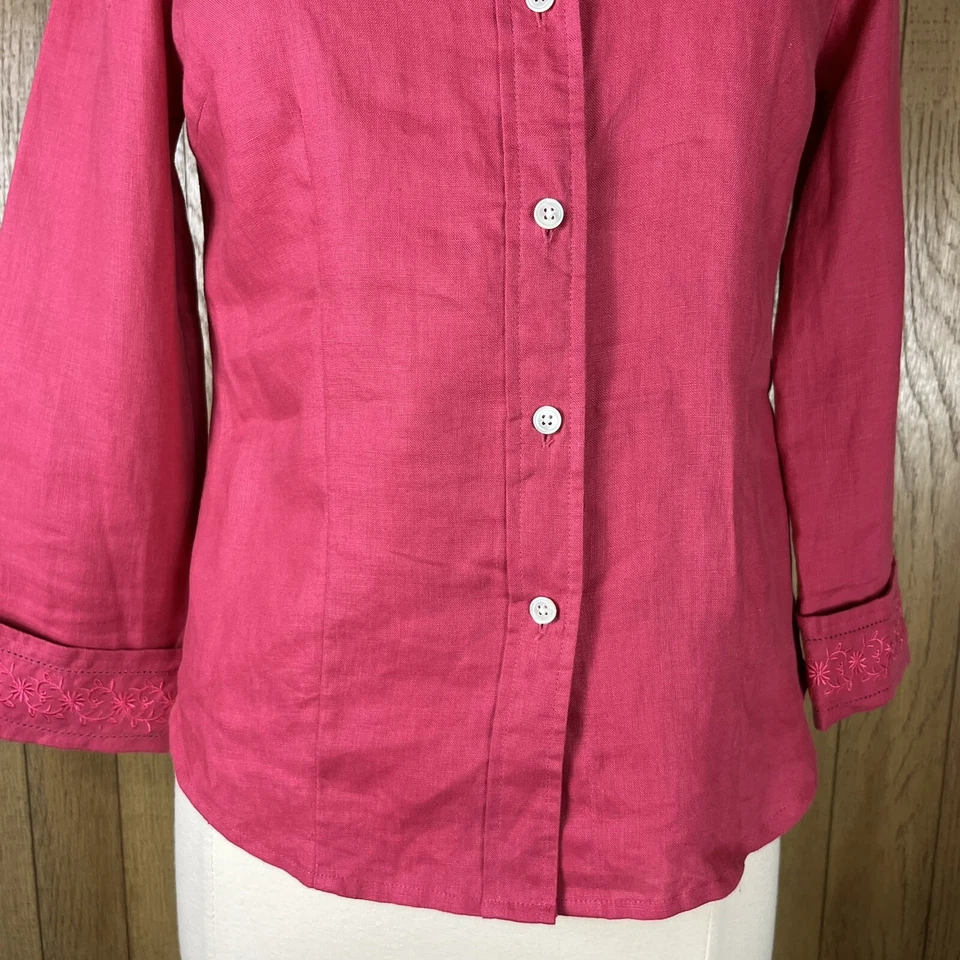 Blusa camisa bordada con botones roja 100 % lino Madison Studio (talla 4) para mujer Foto 4 de 4