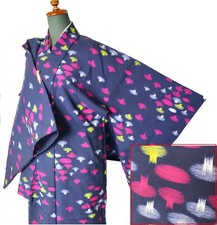 Vintage kimono Kasuri Robe Dark indigo Wool Traditional Kasuri pattern 9583