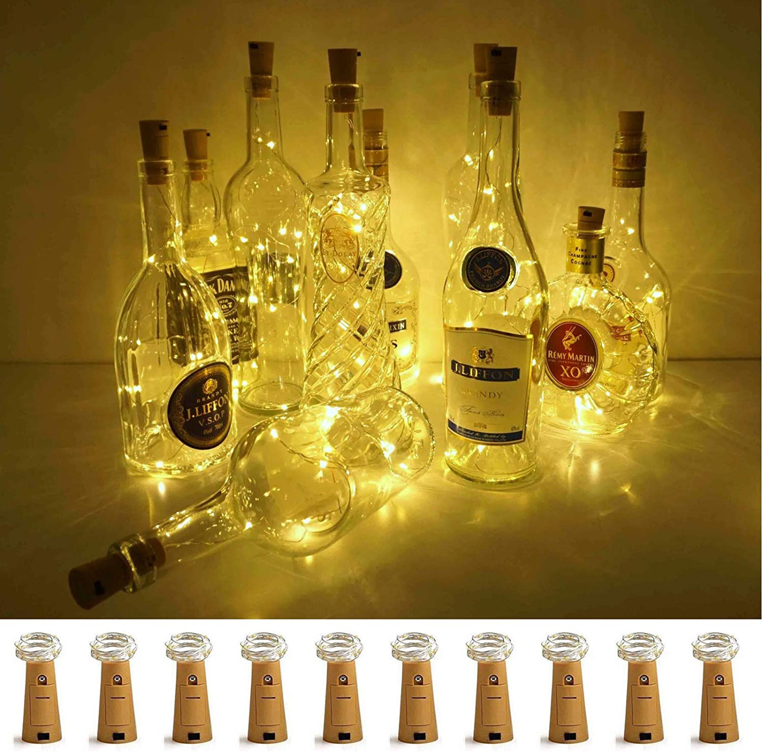 10 Pack Battery Operated LED Wine Bottle Lights for Party, H