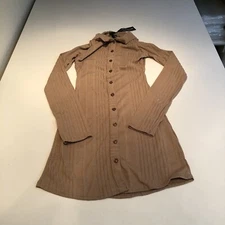 Pretty Little Thing Women's Ribbed Button Long Sleeve Bodycon Dress Taupe Size 4